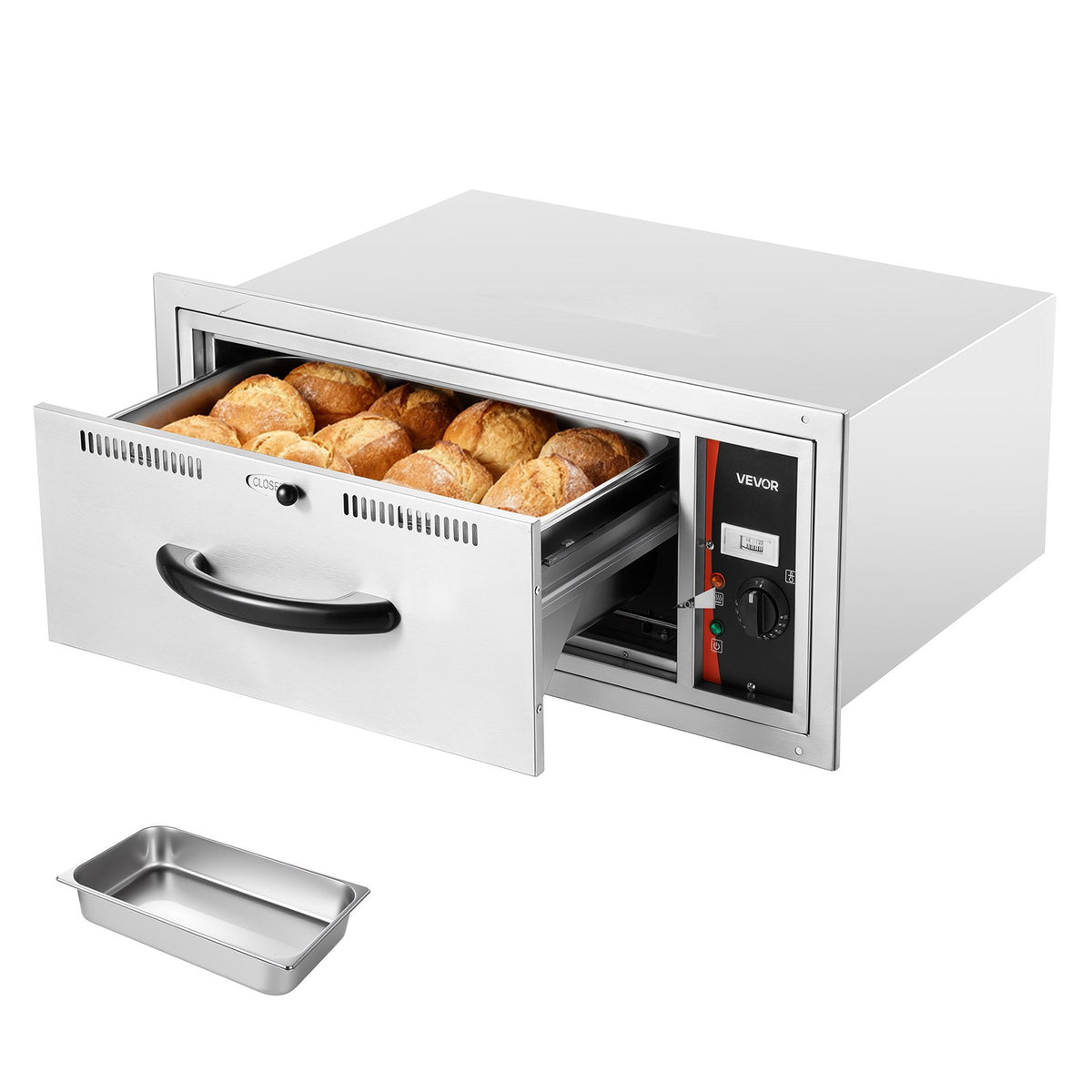 VEVOR Commercial Electric Drawer Warmer, Single-Drawer Stainless Steel Food Warmer, Built-in Installation Warming Drawer Cabinet, 85°F–185°F Wide Temperature Range, for Restaurant, Hotel & Bakery - BWCTQRSBZX1GN38TE001V1 - view 1