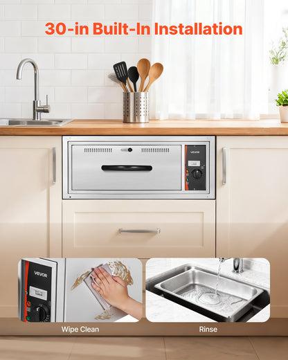 VEVOR Commercial Electric Drawer Warmer, Single-Drawer Stainless Steel Food Warmer, Built-in Installation Warming Drawer Cabinet, 85°F–185°F Wide Temperature Range, for Restaurant, Hotel & Bakery - BWCTQRSBZX1GN38TE001V1 - view 7