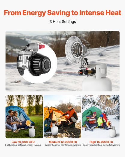 VEVOR Propane Tank Top Heater with Portable Trolley, 15000 BTU Rapid Heating 180-Degree Infrared Radiant Tank Top Gas Heater for 20-40lb Propane Tanks, for Ice Fishing/ Hunting/Outdoor Single Burner - BWGDJRQBWGTCMP69D001V0 - view 5
