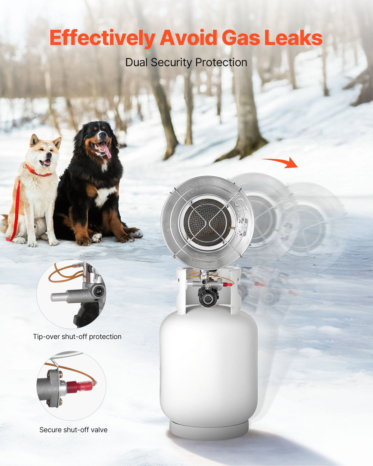 VEVOR Propane Tank Top Heater with Portable Trolley, 15000 BTU Rapid Heating 180-Degree Infrared Radiant Tank Top Gas Heater for 20-40lb Propane Tanks, for Ice Fishing/ Hunting/Outdoor Single Burner - BWGDJRQBWGTCMP69D001V0 - view 6