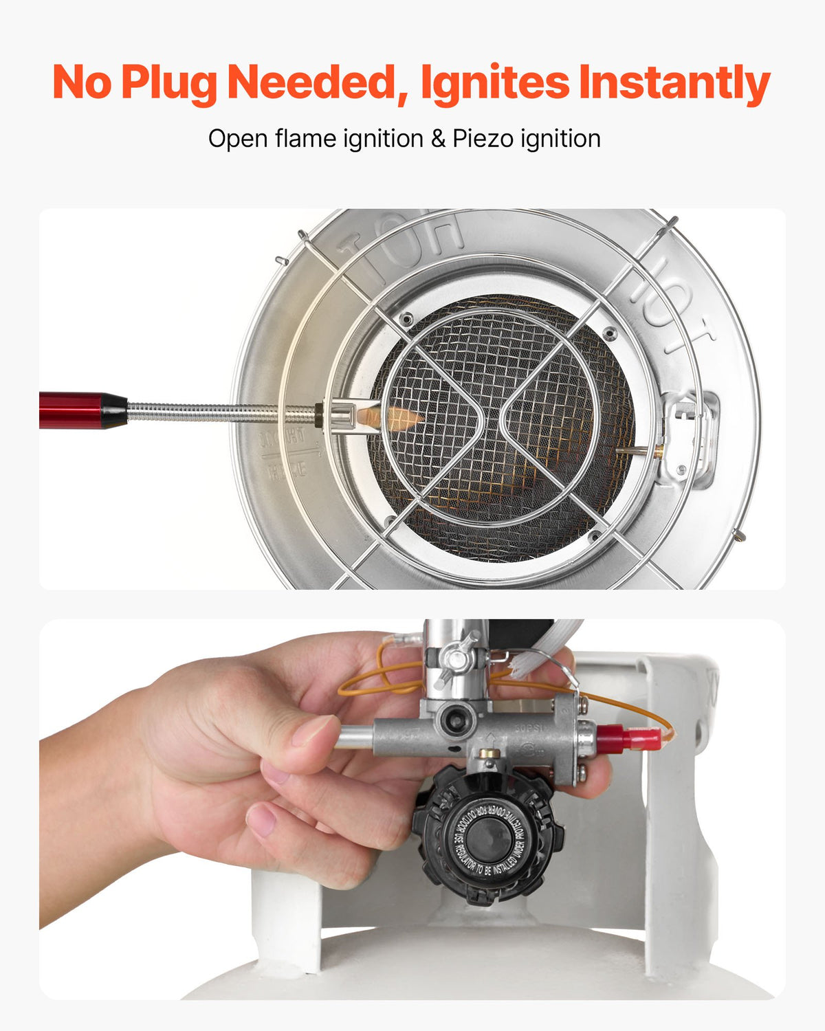VEVOR Propane Tank Top Heater with Portable Trolley, 15000 BTU Rapid Heating 180-Degree Infrared Radiant Tank Top Gas Heater for 20-40lb Propane Tanks, for Ice Fishing/ Hunting/Outdoor Single Burner - BWGDJRQBWGTCMP69D001V0 - view 7