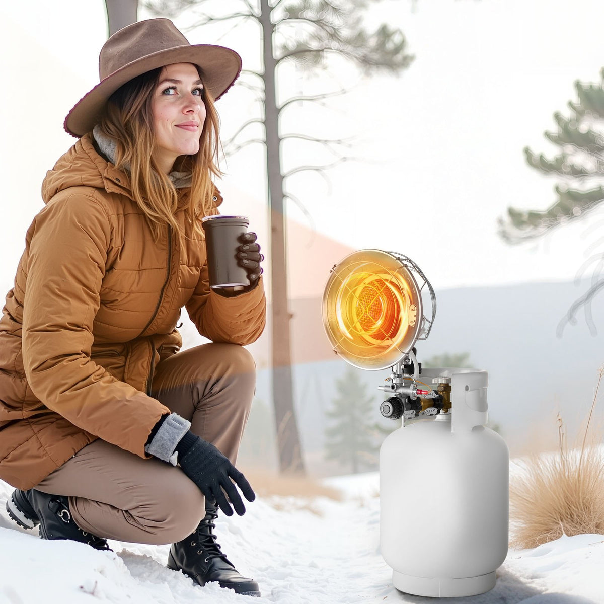 VEVOR Propane Tank Top Heater with Portable Trolley, 15000 BTU Rapid Heating 180-Degree Infrared Radiant Tank Top Gas Heater for 20-40lb Propane Tanks, for Ice Fishing/ Hunting/Outdoor Single Burner - BWGDJRQBWGTCMP69D001V0 - view 9