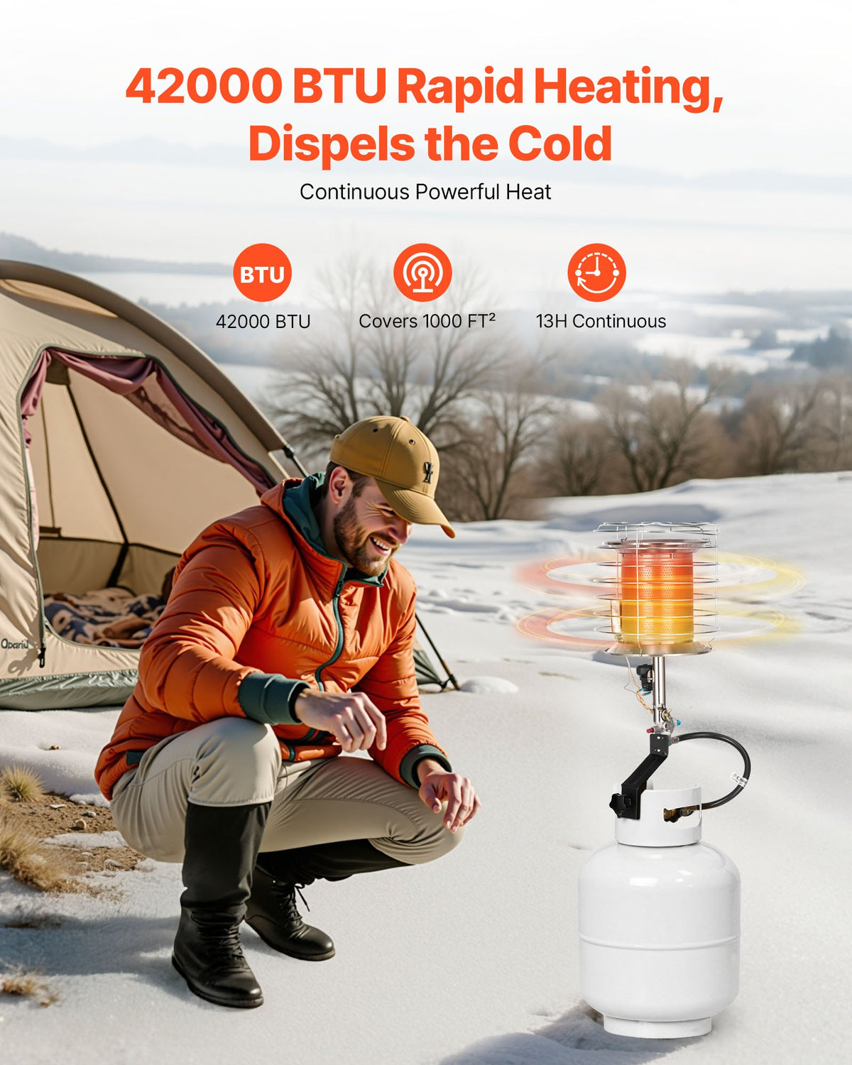 VEVOR Propane Tank Top Heater, 42000 BTU Rapid Heating 360-Degree Infrared Radiant Tank Top Gas Heater, Stepless Temperature Adjustment for Ice Fishing/ Hunting/Outdoor Work, Single Burner - BWGDJRQDFRQDTZBEJ001V0 - view 3