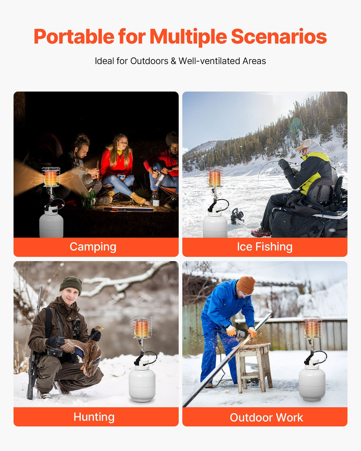 VEVOR Propane Tank Top Heater, 42000 BTU Rapid Heating 360-Degree Infrared Radiant Tank Top Gas Heater, Stepless Temperature Adjustment for Ice Fishing/ Hunting/Outdoor Work, Single Burner - BWGDJRQDFRQDTZBEJ001V0 - view 7