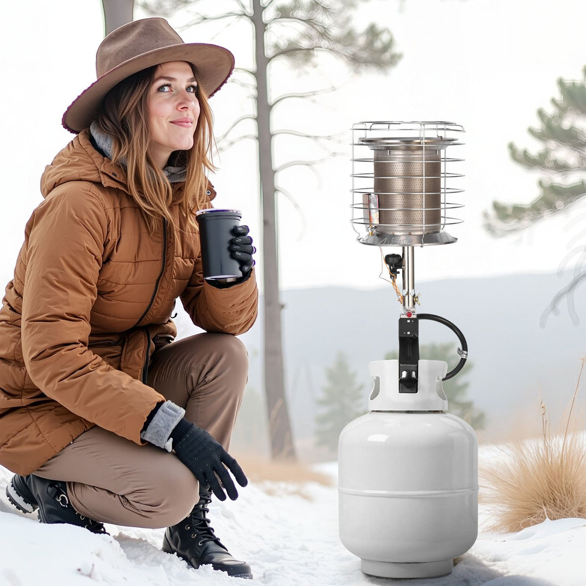 VEVOR Propane Tank Top Heater, 42000 BTU Rapid Heating 360-Degree Infrared Radiant Tank Top Gas Heater, Stepless Temperature Adjustment for Ice Fishing/ Hunting/Outdoor Work, Single Burner - BWGDJRQDFRQDTZBEJ001V0 - view 9