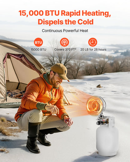 VEVOR Propane Tank Top Heater, 15000 BTU Rapid Heating 180-Degree Infrared Radiant Tank Top Gas Heater, Stepless Temperature Adjustment for Ice Fishing/ Hunting/Outdoor Work, Single Burner Round - BWGDJRQDFRQDVHE70001V0 - view 3