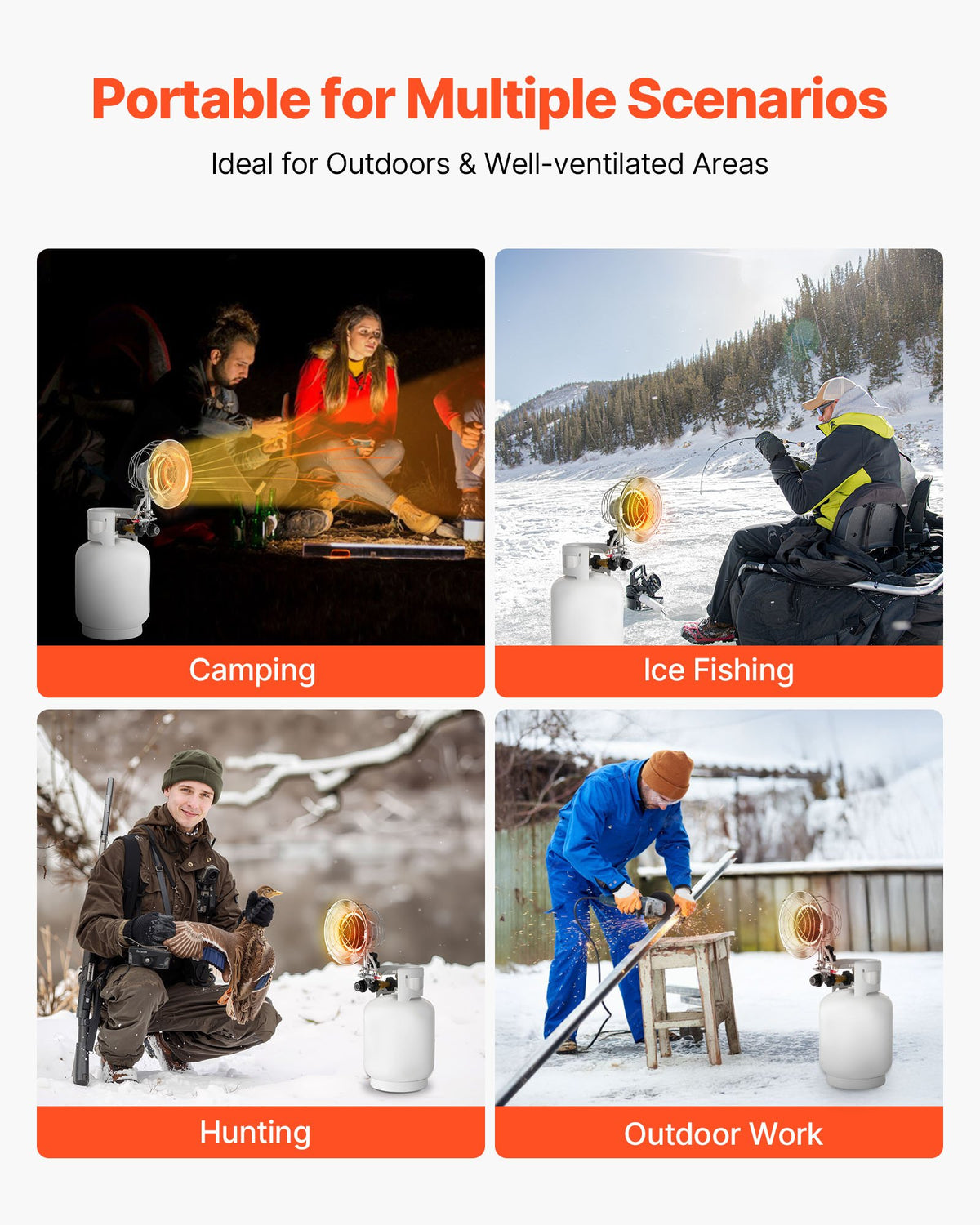 VEVOR Propane Tank Top Heater, 15000 BTU Rapid Heating 180-Degree Infrared Radiant Tank Top Gas Heater, Stepless Temperature Adjustment for Ice Fishing/ Hunting/Outdoor Work, Single Burner Round - BWGDJRQDFRQDVHE70001V0 - view 7