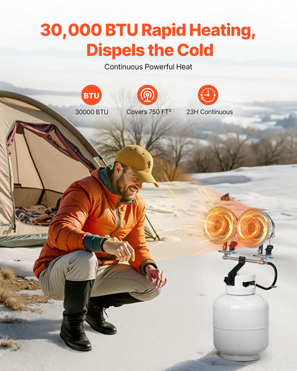 VEVOR Propane Tank Top Heater, 30000 BTU Rapid Heating 180-Degree Infrared Radiant Tank Top Gas Heater, 3 Heat Settings for Ice Fishing/ Hunting/Outdoor Work, Single Burner Square - BWGDJRQDFRQSD633T001V0 - view 3