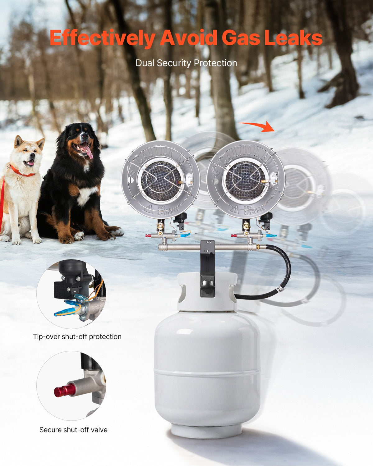 VEVOR Propane Tank Top Heater, 30000 BTU Rapid Heating 180-Degree Infrared Radiant Tank Top Gas Heater, 3 Heat Settings for Ice Fishing/ Hunting/Outdoor Work, Single Burner Square - BWGDJRQDFRQSD633T001V0 - view 5