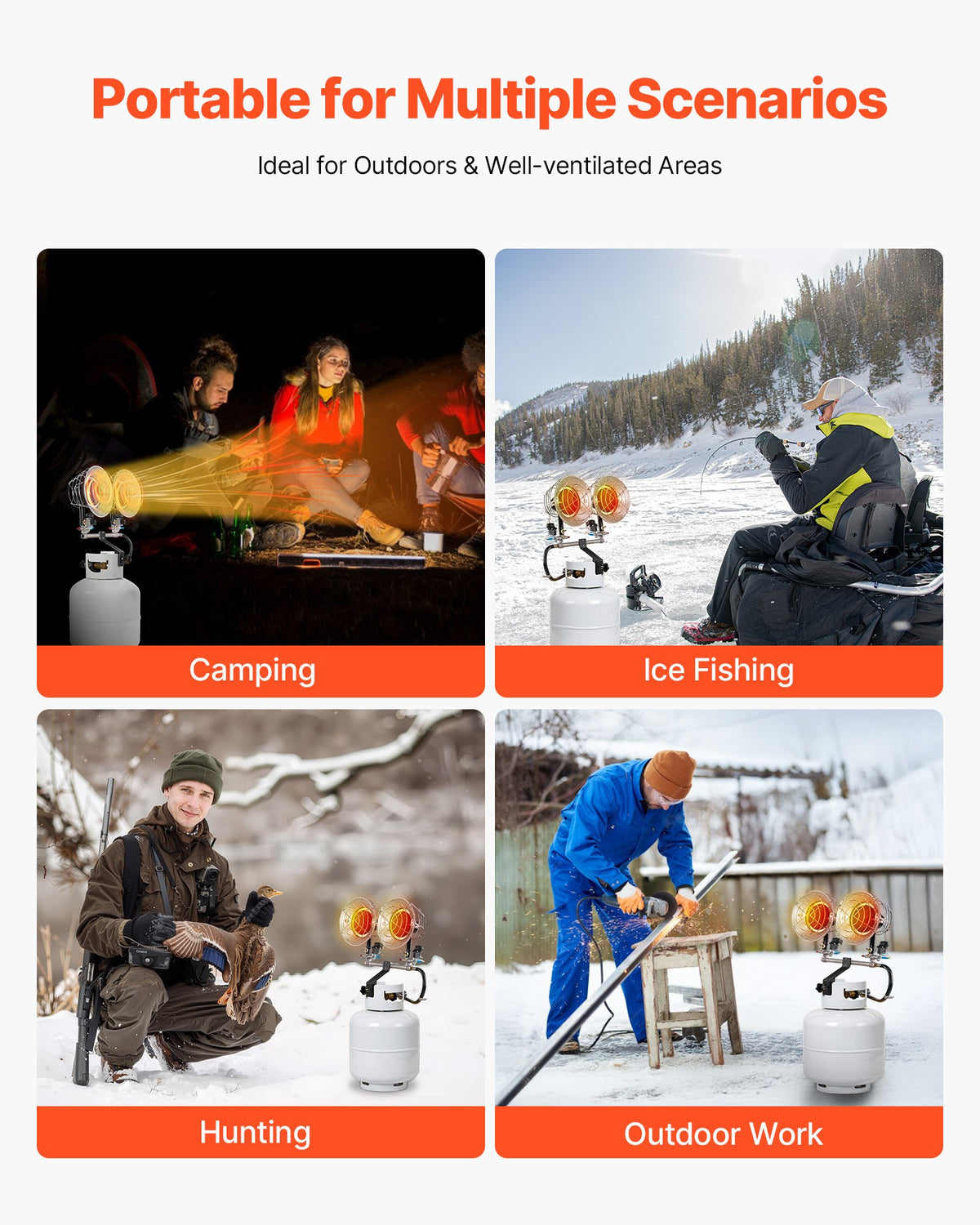VEVOR Propane Tank Top Heater, 30000 BTU Rapid Heating 180-Degree Infrared Radiant Tank Top Gas Heater, 3 Heat Settings for Ice Fishing/ Hunting/Outdoor Work, Single Burner Square - BWGDJRQDFRQSD633T001V0 - view 7