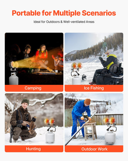 VEVOR Propane Tank Top Heater, 30000 BTU Rapid Heating 180-Degree Infrared Radiant Tank Top Gas Heater, 3 Heat Settings for Ice Fishing/ Hunting/Outdoor Work, Single Burner Square - BWGDJRQDFRQSD633T001V0 - view 7
