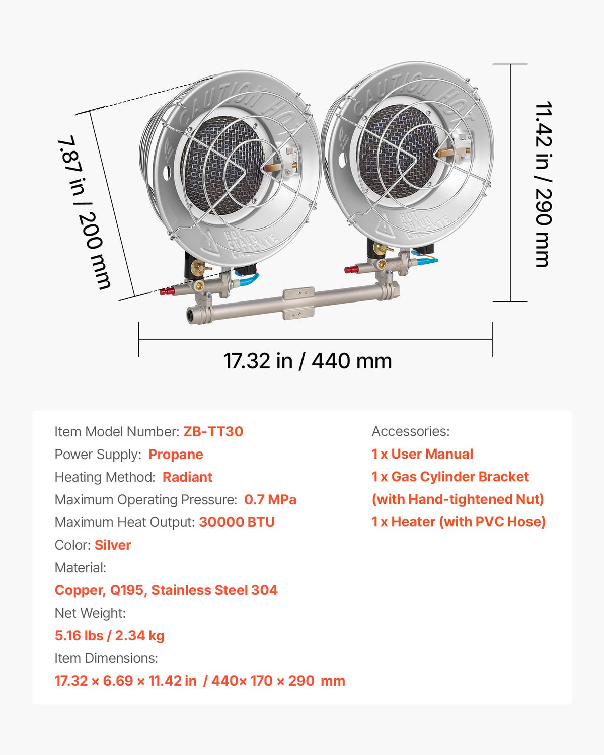 VEVOR Propane Tank Top Heater, 30000 BTU Rapid Heating 180-Degree Infrared Radiant Tank Top Gas Heater, 3 Heat Settings for Ice Fishing/ Hunting/Outdoor Work, Single Burner Square - BWGDJRQDFRQSD633T001V0 - view 8