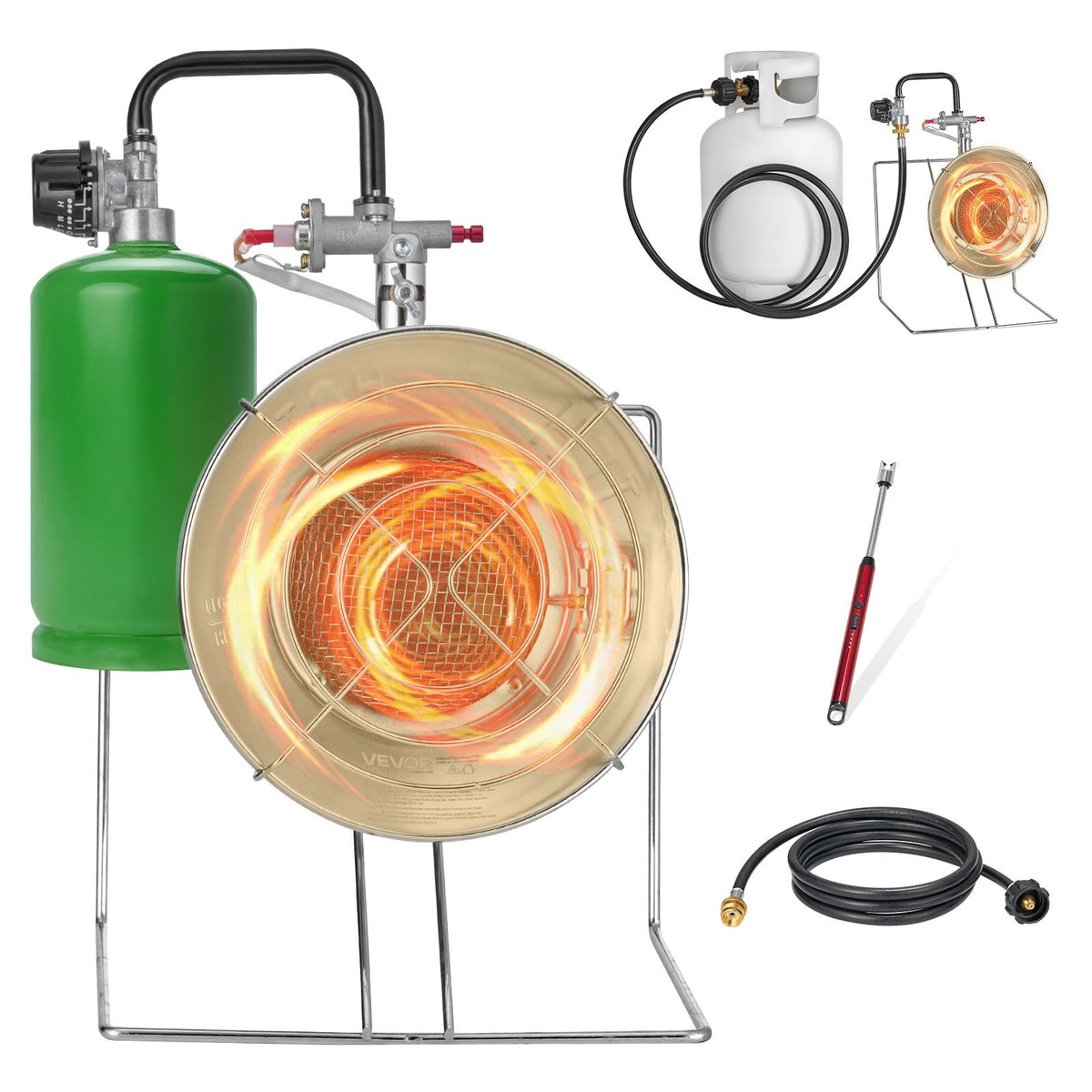 VEVOR Propane Tank Top Heater, for 1lb Small Tanks and 5-40lb Large Tanks, 18000 BTU Rapid Heating 180-Degree Infrared Radiant Tank Top Gas Heater,3 Heat Settings for Ice Fishing,Single Burner - BWGDJRQDTDX11ZBCK001V9 - view 1