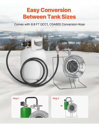 VEVOR Propane Tank Top Heater, for 1lb Small Tanks and 5-40lb Large Tanks, 18000 BTU Rapid Heating 180-Degree Infrared Radiant Tank Top Gas Heater,3 Heat Settings for Ice Fishing,Single Burner - BWGDJRQDTDX11ZBCK001V9 - view 4