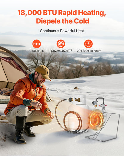 VEVOR Propane Tank Top Heater, for 1lb Small Tanks and 5-40lb Large Tanks, 18000 BTU Rapid Heating 180-Degree Infrared Radiant Tank Top Gas Heater,3 Heat Settings for Ice Fishing,Single Burner - BWGDJRQDTDX11ZBCK001V9 - view 5