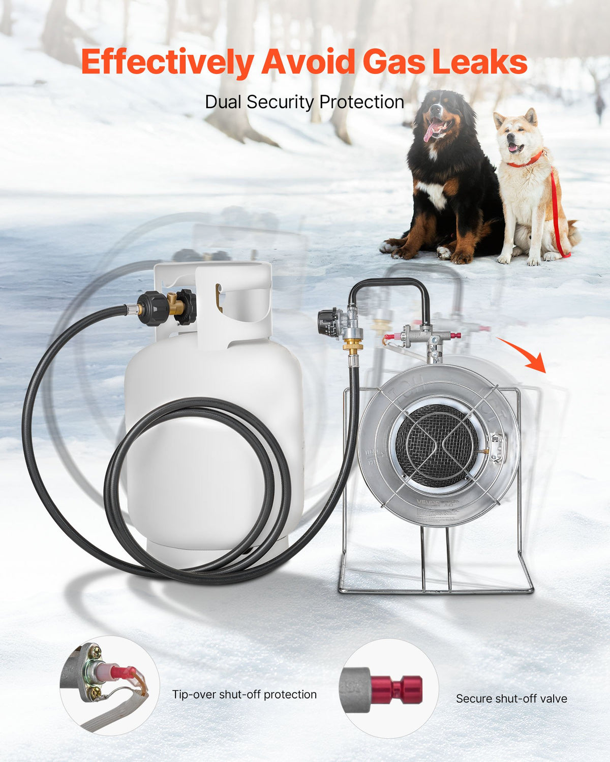 VEVOR Propane Tank Top Heater, for 1lb Small Tanks and 5-40lb Large Tanks, 18000 BTU Rapid Heating 180-Degree Infrared Radiant Tank Top Gas Heater,3 Heat Settings for Ice Fishing,Single Burner - BWGDJRQDTDX11ZBCK001V9 - view 7