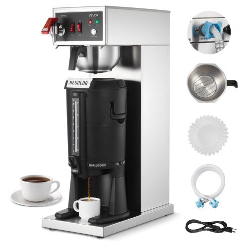 VEVOR Commercial Drip Coffee Maker, 16-17 Cups Machine with 2.5 L Thermal Carafe, Keep Warm for 4 Hours, Stainless Steel Brewer with Auto Water Filling, for Restaurant, Office, Coffee Shop & Home - BWHSYMSKFJJXJWVTA001V1 - view 2