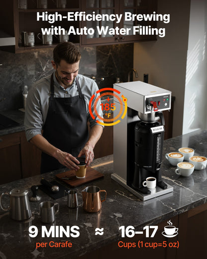 VEVOR Commercial Drip Coffee Maker, 16-17 Cups Machine with 2.5 L Thermal Carafe, Keep Warm for 4 Hours, Stainless Steel Brewer with Auto Water Filling, for Restaurant, Office, Coffee Shop & Home - BWHSYMSKFJJXJWVTA001V1 - view 3