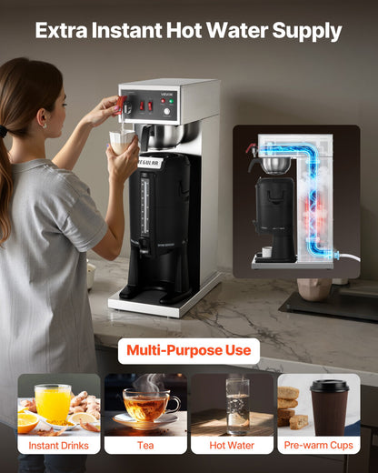 VEVOR Commercial Drip Coffee Maker, 16-17 Cups Machine with 2.5 L Thermal Carafe, Keep Warm for 4 Hours, Stainless Steel Brewer with Auto Water Filling, for Restaurant, Office, Coffee Shop & Home - BWHSYMSKFJJXJWVTA001V1 - view 5
