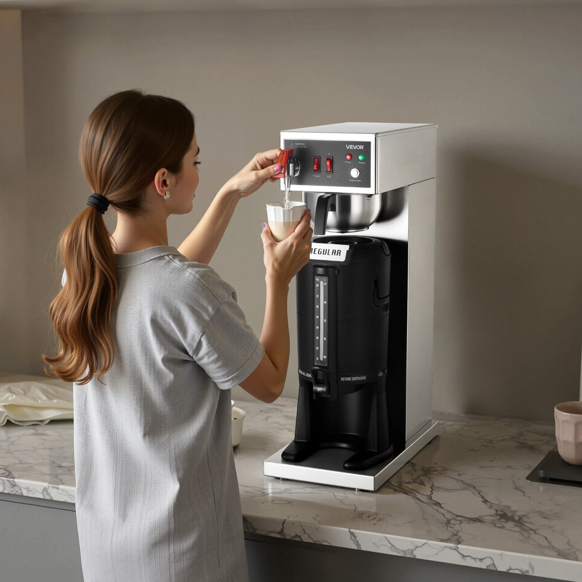 VEVOR Commercial Drip Coffee Maker, 16-17 Cups Machine with 2.5 L Thermal Carafe, Keep Warm for 4 Hours, Stainless Steel Brewer with Auto Water Filling, for Restaurant, Office, Coffee Shop & Home - BWHSYMSKFJJXJWVTA001V1 - view 9