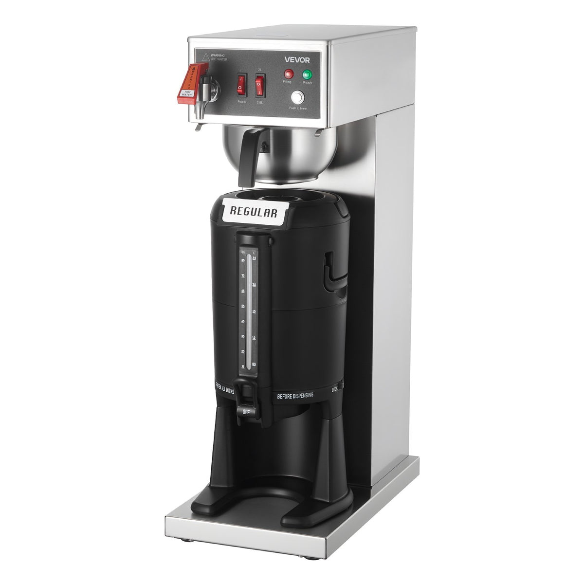 VEVOR Commercial Drip Coffee Maker, 16-17 Cups Machine with 2.5 L Thermal Carafe, Keep Warm for 4 Hours, Stainless Steel Brewer with Auto Water Filling, for Restaurant, Office, Coffee Shop & Home - BWHSYMSKFJJXJWVTA001V1 - view 10