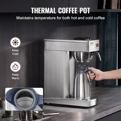 VEVOR 12 Cups Commercial Drip Coffee Maker, Coffee Maker Machine with Thermal Carafe to Keep Warm or Cold, Stainless Steel Pour Over Coffee Brewer for Restaurant, Office, Cafe - BWHSYMSKFJWRZRIP4V1 - view 4