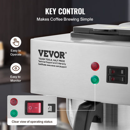 VEVOR 12 Cups Commercial Drip Coffee Maker, Coffee Maker Machine with Thermal Carafe to Keep Warm or Cold, Stainless Steel Pour Over Coffee Brewer for Restaurant, Office, Cafe - BWHSYMSKFJWRZRIP4V1 - view 5