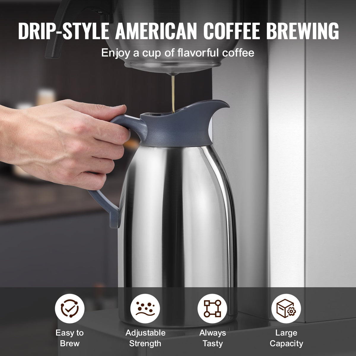 VEVOR 12 Cups Commercial Drip Coffee Maker, Coffee Maker Machine with Thermal Carafe to Keep Warm or Cold, Stainless Steel Pour Over Coffee Brewer for Restaurant, Office, Cafe - BWHSYMSKFJWRZRIP4V1 - view 7