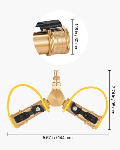 VEVOR RV Propane Quick Connect Y Splitter Adapter with Shutoff Valve, 2 Way 1/4 inch Quick Disconnect Kit, Fits for RV Trailer, Quick Connect Propane Hose Connect to Motorhome Tabletop Camping Grill - BWKSJTYX0000UK50L001V0 - view 3