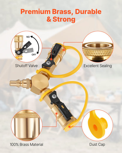 VEVOR RV Propane Quick Connect Y Splitter Adapter with Shutoff Valve, 2 Way 1/4 inch Quick Disconnect Kit, Fits for RV Trailer, Quick Connect Propane Hose Connect to Motorhome Tabletop Camping Grill - BWKSJTYX0000UK50L001V0 - view 5