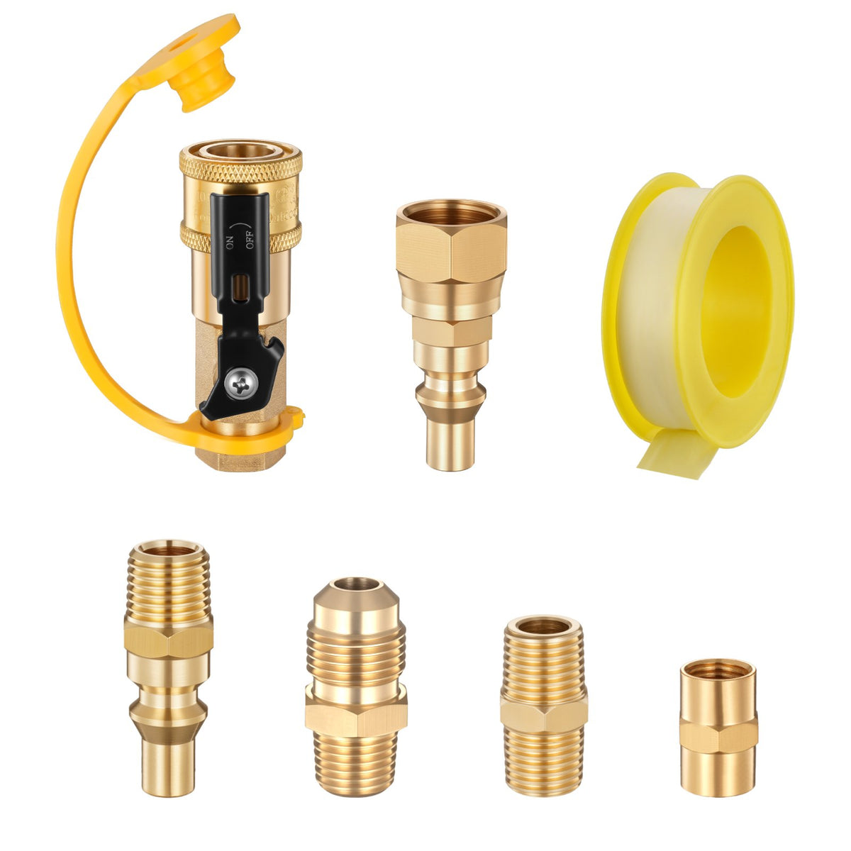 VEVOR RV Propane Quick Connect Fitting Adapter Valve, 7 Pieces, 1/4-Inch Male NPT Full Flow Plug & 3/8-Inch Male Flare Quick Kit for Low Pressure Gas Appliances and RV Propane Quick Connections - BWKSJTZTX000JXVM2001V0 - view 1