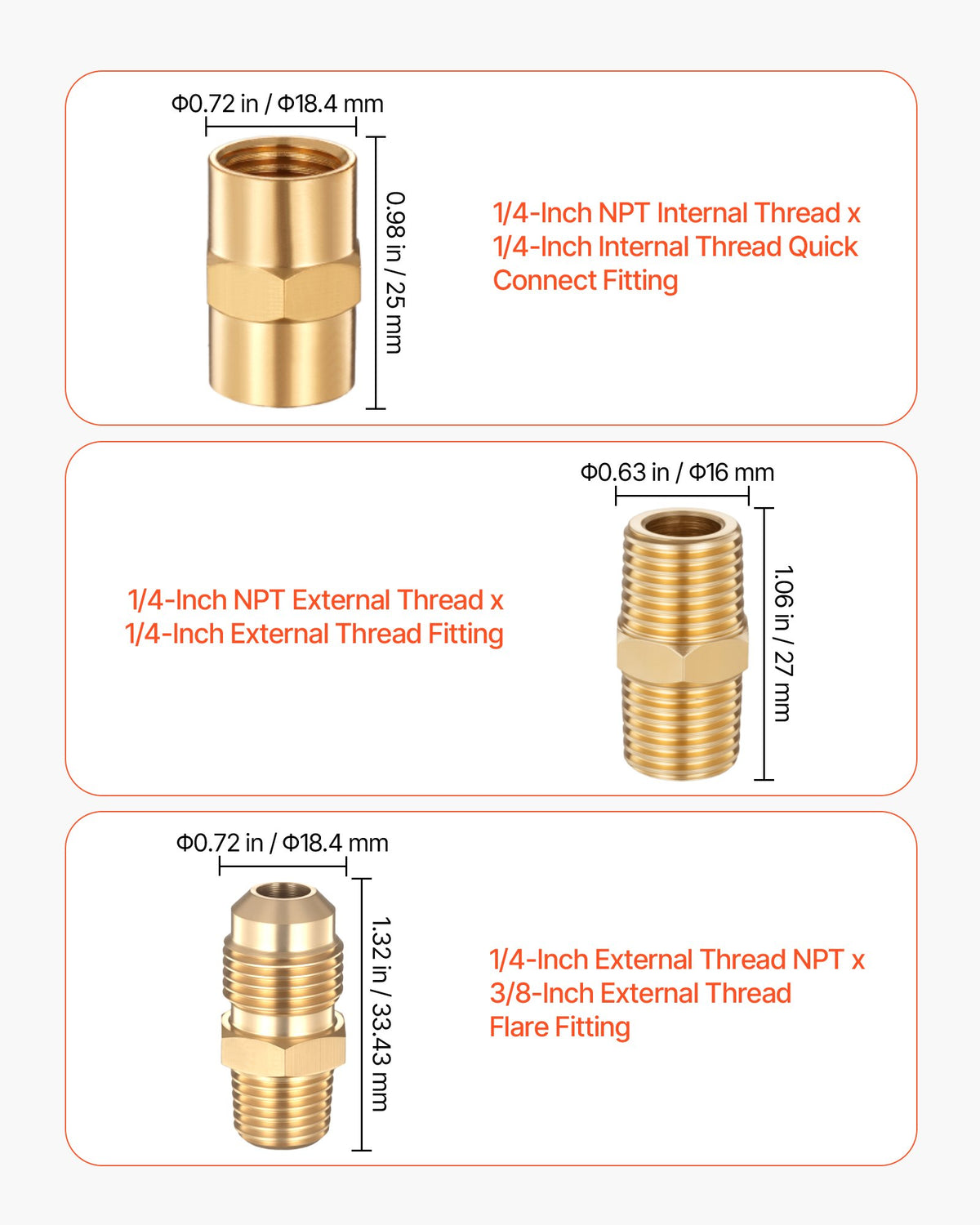 VEVOR RV Propane Quick Connect Fitting Adapter Valve, 7 Pieces, 1/4-Inch Male NPT Full Flow Plug & 3/8-Inch Male Flare Quick Kit for Low Pressure Gas Appliances and RV Propane Quick Connections - BWKSJTZTX000JXVM2001V0 - view 4