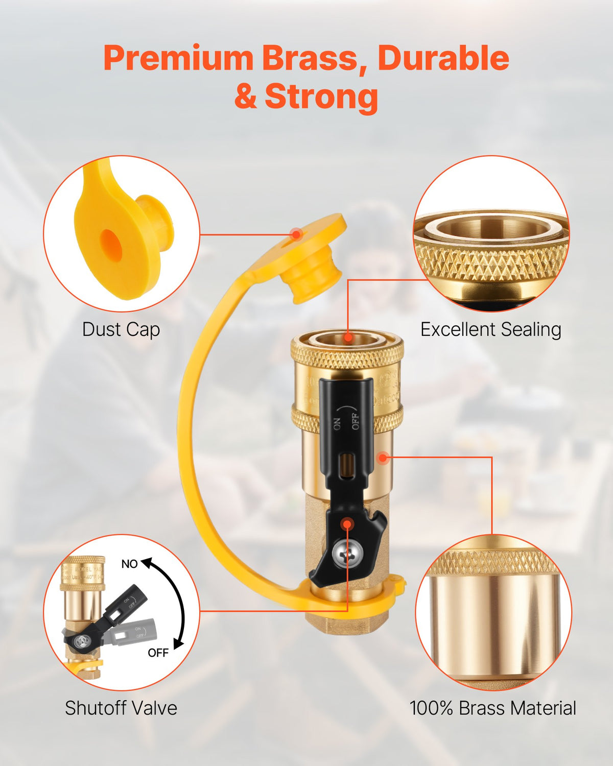 VEVOR RV Propane Quick Connect Fitting Adapter Valve, 7 Pieces, 1/4-Inch Male NPT Full Flow Plug & 3/8-Inch Male Flare Quick Kit for Low Pressure Gas Appliances and RV Propane Quick Connections - BWKSJTZTX000JXVM2001V0 - view 5