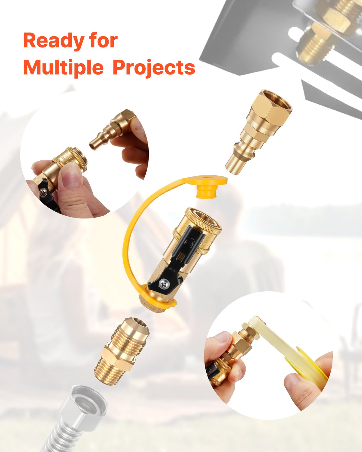 VEVOR RV Propane Quick Connect Fitting Adapter Valve, 7 Pieces, 1/4-Inch Male NPT Full Flow Plug & 3/8-Inch Male Flare Quick Kit for Low Pressure Gas Appliances and RV Propane Quick Connections - BWKSJTZTX000JXVM2001V0 - view 7