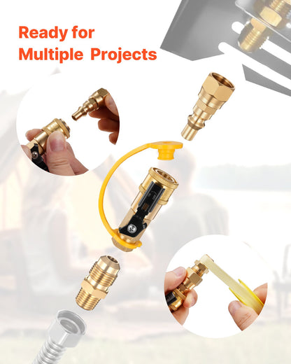 VEVOR RV Propane Quick Connect Fitting Adapter Valve, 7 Pieces, 1/4-Inch Male NPT Full Flow Plug & 3/8-Inch Male Flare Quick Kit for Low Pressure Gas Appliances and RV Propane Quick Connections - BWKSJTZTX000JXVM2001V0 - view 7