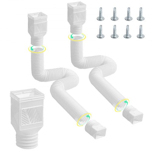 VEVOR Rain Gutter Downspout Extensions, 2-Pack Flexible Downspout Extender, Down Spout Drain Extension Extendable from 22" to 63", Gutter Extensions with Adapters, for Rainwater Drainage, White - BWPSGDSPQ226HUGKYV0 - view 2