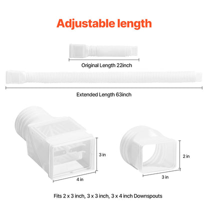 VEVOR Rain Gutter Downspout Extensions, 2-Pack Flexible Downspout Extender, Down Spout Drain Extension Extendable from 22" to 63", Gutter Extensions with Adapters, for Rainwater Drainage, White - BWPSGDSPQ226HUGKYV0 - view 4