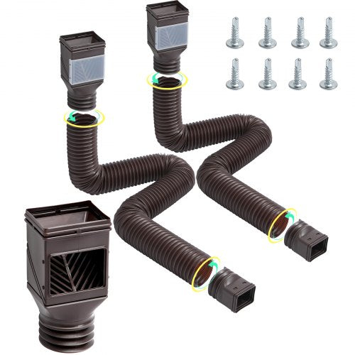 VEVOR Rain Gutter Downspout Extensions, 2-Pack Flexible Downspout Extender, Down Spout Drain Extension Extendable from 22" to 63", Gutter Extensions with Adapters, for Rainwater Drainage, Brown - BWPSGDSPQ226Z4B9SV0 - view 2