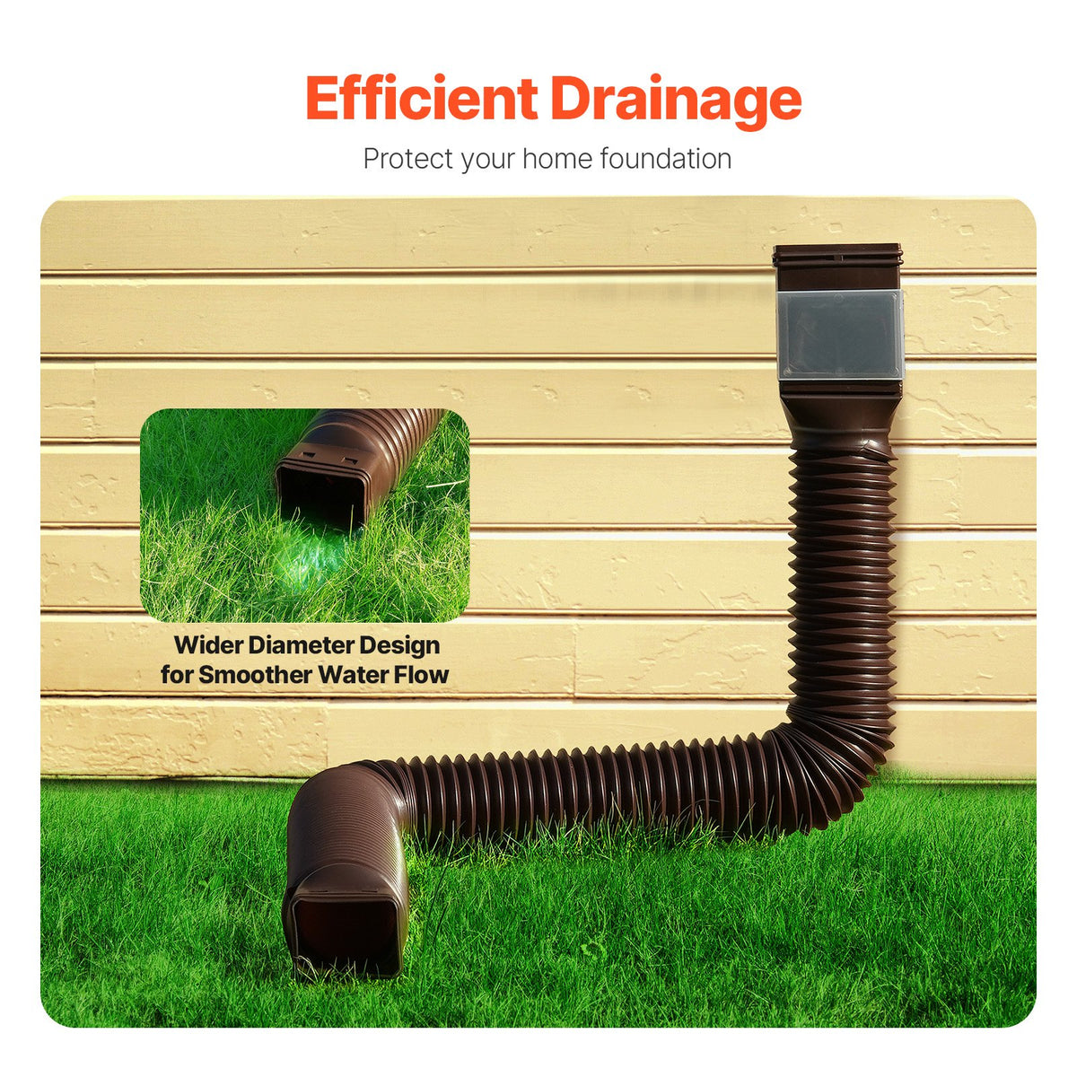VEVOR Rain Gutter Downspout Extensions, 2-Pack Flexible Downspout Extender, Down Spout Drain Extension Extendable from 22" to 63", Gutter Extensions with Adapters, for Rainwater Drainage, Brown - BWPSGDSPQ226Z4B9SV0 - view 6