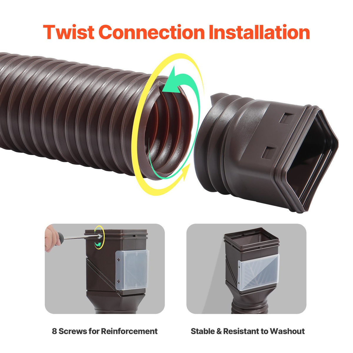 VEVOR Rain Gutter Downspout Extensions, 2-Pack Flexible Downspout Extender, Down Spout Drain Extension Extendable from 22" to 63", Gutter Extensions with Adapters, for Rainwater Drainage, Brown - BWPSGDSPQ226Z4B9SV0 - view 7