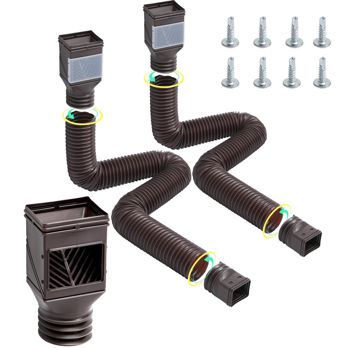 VEVOR Rain Gutter Downspout Extensions, 2-Pack Flexible Downspout Extender, Down Spout Drain Extension Extendable from 22" to 63", Gutter Extensions with Adapters, for Rainwater Drainage, Brown - BWPSGDSPQ226Z4B9SV0 - view 10