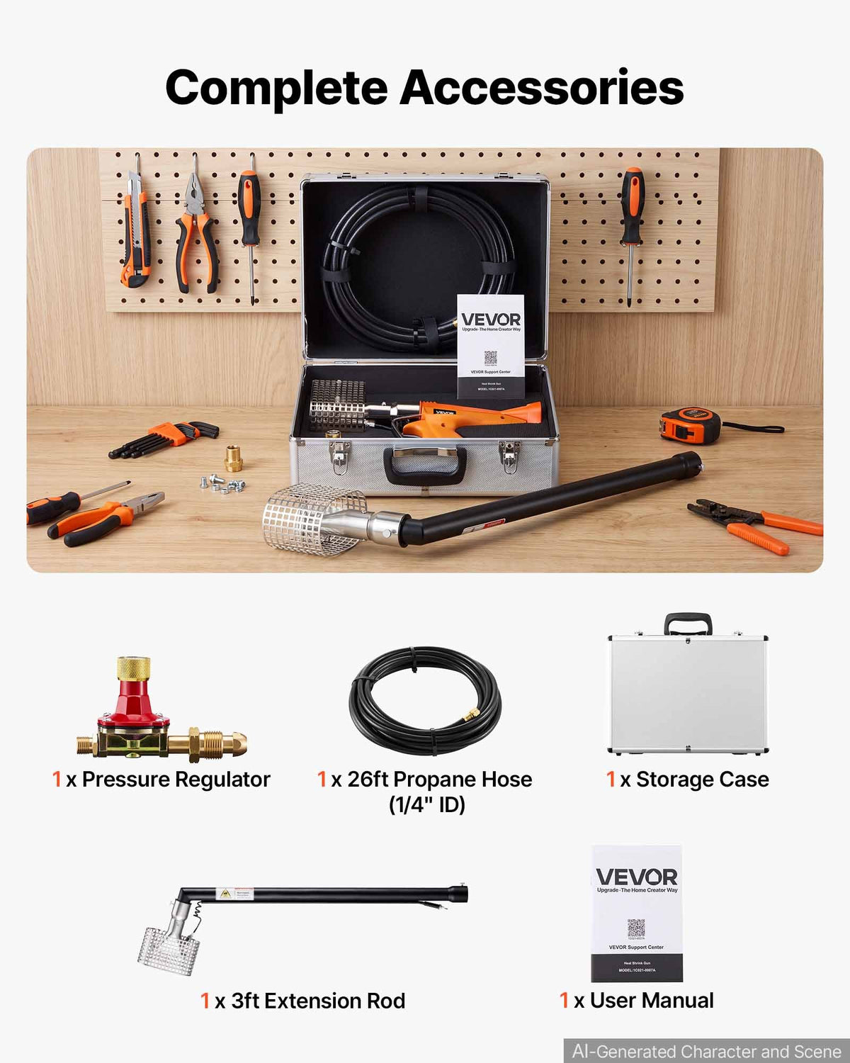 VEVOR Propane Heat Gun with 3FT Extension Pole, Up to 168280 BTU Hot Air Gun with 26 FT Hose and Carrying Case, Ideal for Boat Plastic Film Shrink Wrapping, Pallet Packaging, Crafting - BWRFQRFQYZGT62EA8001V0 - view 8