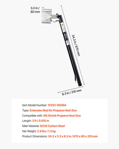 VEVOR 3FT Extension Pole for Heat Gun, Only Compatible with DR.Shrink Propane Heat Guns, Extended Reach Rod for Fast Heat-Shrink Wrapping, Combustor Head Included - BWRFQYZGSPDRXXQBA001V0 - view 8