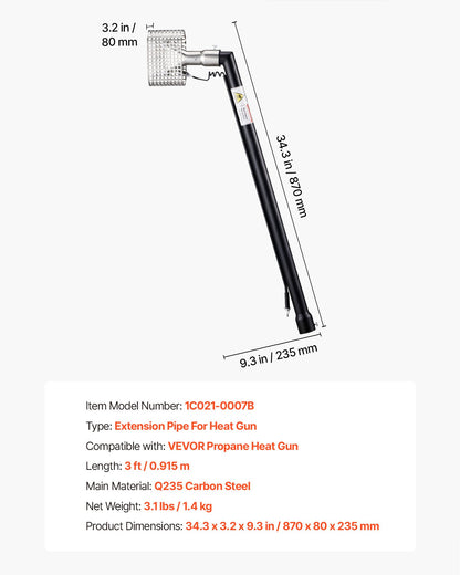 VEVOR 3FT Extension Pole for Heat Gun, Only Compatible with VEVOR Propane Heat Guns, Extended Reach Rod for Fast Heat-Shrink Wrapping, Combustor Head Included - BWRFQYZGSPVE6Q7IZ001V0 - view 8