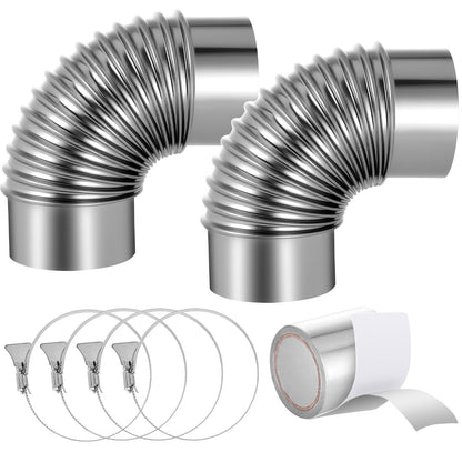 VEVOR 2 Pack Dryer Vent Elbow, 90 Degree Hose Connector Kit for 4 Inch Duct, Stainless Steel Vent Elbows with 4 Clamps and Aluminum Foil Tape, for HVAC Ducts, Pipes, and Ductworks at Tight Space - BWWT904INCH24D5IB001V0 - view 1
