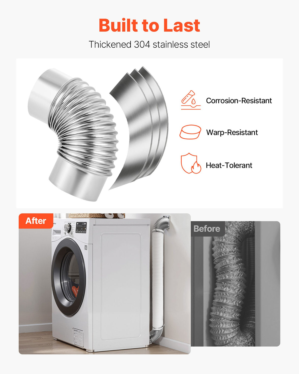 VEVOR 2 Pack Dryer Vent Elbow, 90 Degree Hose Connector Kit for 4 Inch Duct, Stainless Steel Vent Elbows with 4 Clamps and Aluminum Foil Tape, for HVAC Ducts, Pipes, and Ductworks at Tight Space - BWWT904INCH24D5IB001V0 - view 3