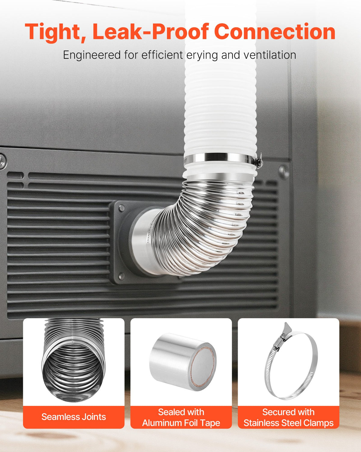 VEVOR 2 Pack Dryer Vent Elbow, 90 Degree Hose Connector Kit for 4 Inch Duct, Stainless Steel Vent Elbows with 4 Clamps and Aluminum Foil Tape, for HVAC Ducts, Pipes, and Ductworks at Tight Space - BWWT904INCH24D5IB001V0 - view 4