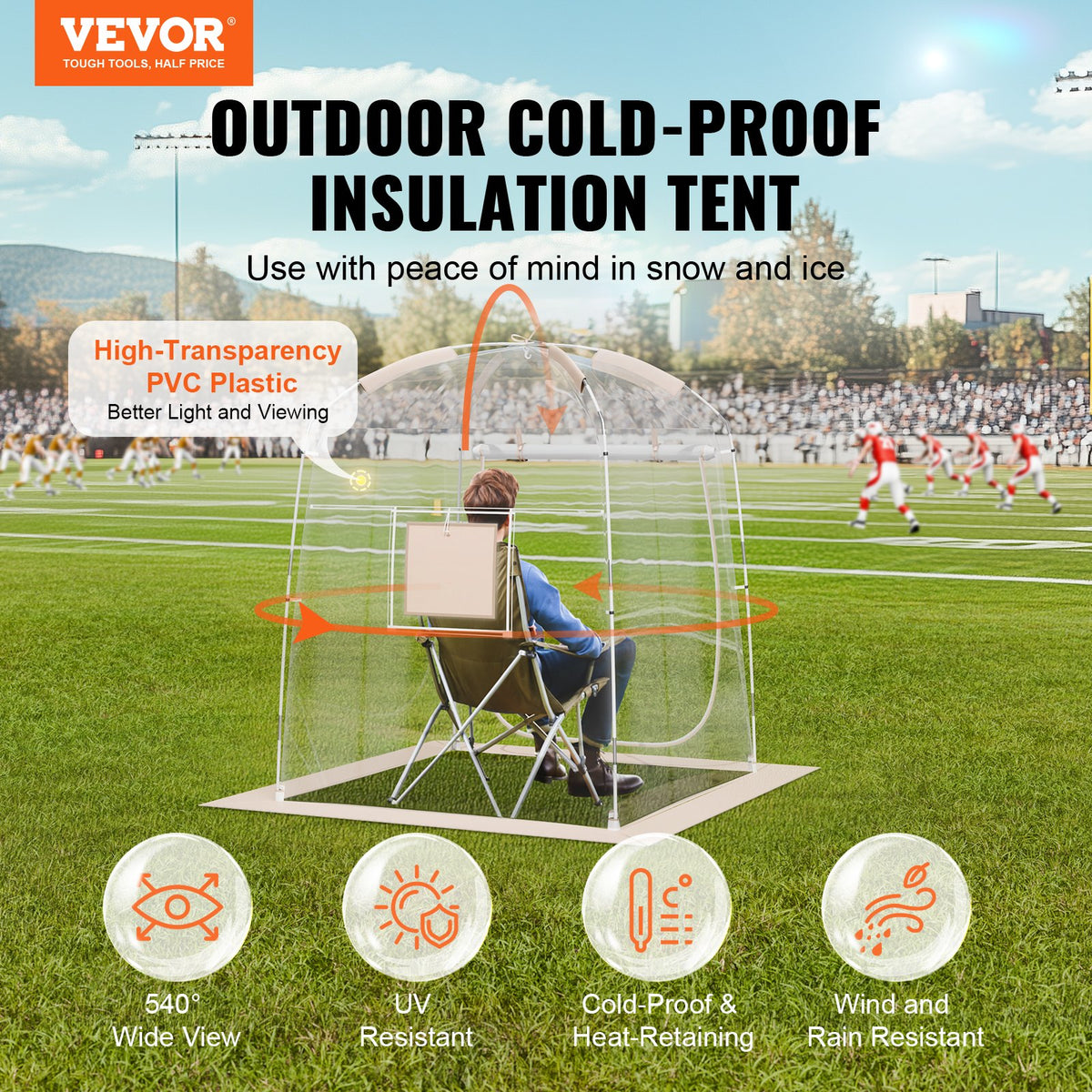 VEVOR Sports Tent, 1 Person, Instant Tent Shelter Weatherproof Pod, Outdoor Bubble Clear View Tent, Climate Canopy Shelter for Soccer, Football, Softball & Other Sporting Events, Parades, and Fishing - BWZPDRZTMFX5QJU6SV0 - view 3
