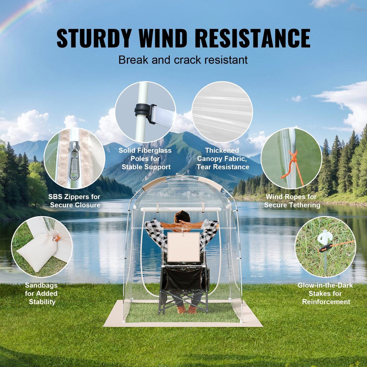 VEVOR Sports Tent, 1 Person, Instant Tent Shelter Weatherproof Pod, Outdoor Bubble Clear View Tent, Climate Canopy Shelter for Soccer, Football, Softball & Other Sporting Events, Parades, and Fishing - BWZPDRZTMFX5QJU6SV0 - view 5