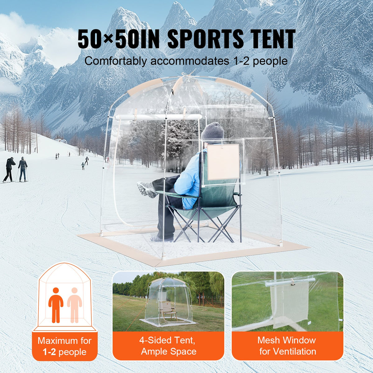 VEVOR Sports Tent, 1 Person, Instant Tent Shelter Weatherproof Pod, Outdoor Bubble Clear View Tent, Climate Canopy Shelter for Soccer, Football, Softball & Other Sporting Events, Parades, and Fishing - BWZPDRZTMFX5QJU6SV0 - view 8
